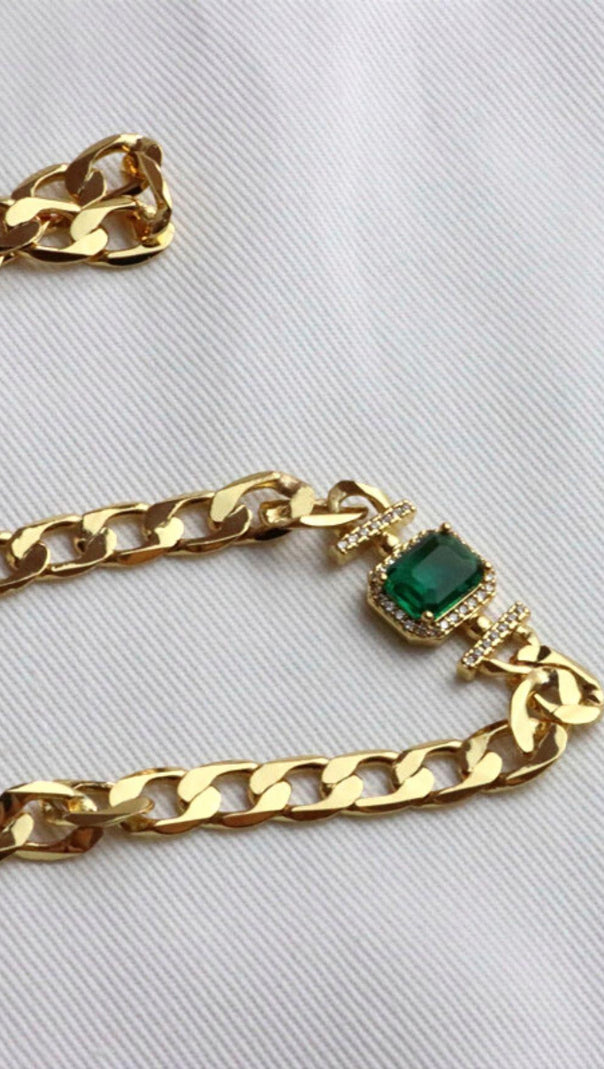 AIIZIE 18K GOLD EMERALD CRYSTAL CHAIN NECKLACE - product image