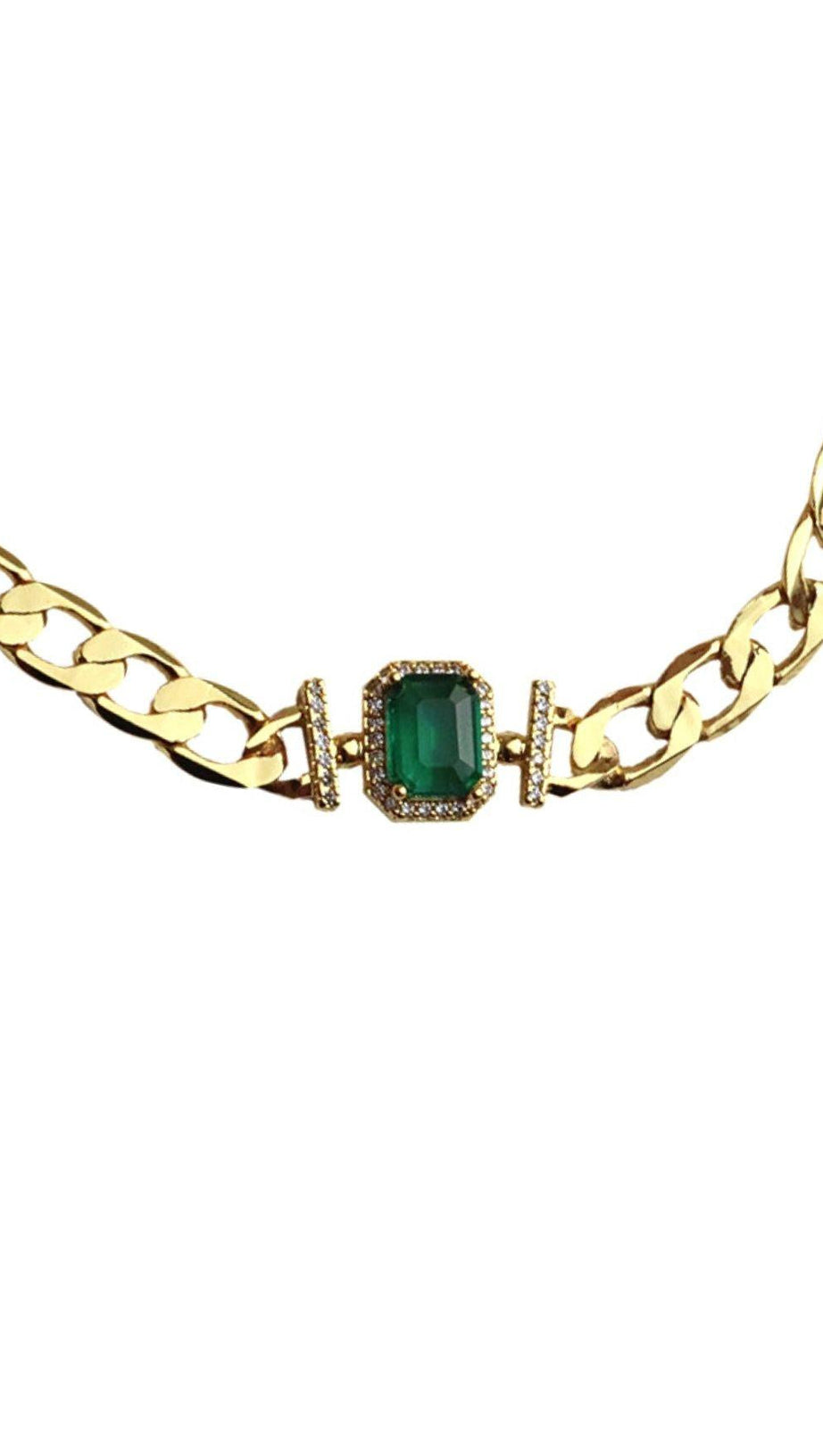 18K GOLD EMERALD CRYSTAL CHAIN NECKLACE
