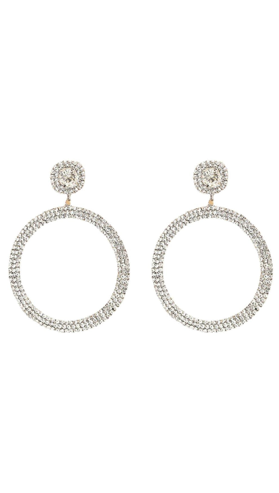 SILVER DIAMANTE HOOP DROP EARRINGS