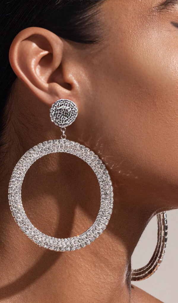 SILVER DIAMANTE HOOP DROP EARRINGS