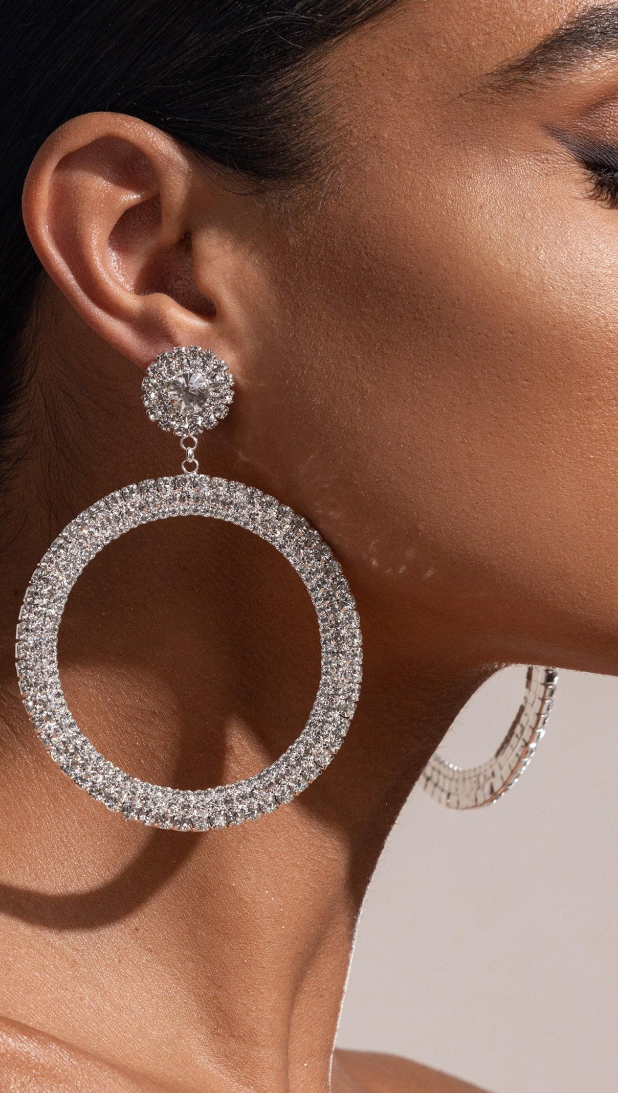 AIIZIE SILVER DIAMANTE HOOP DROP EARRINGS - product image