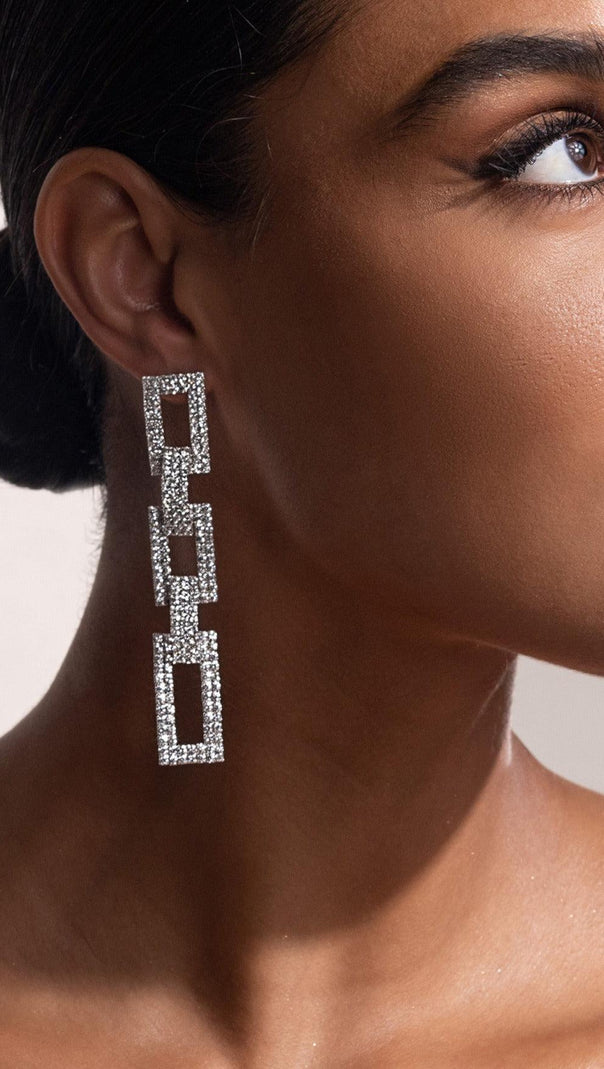 AIIZIE SILVER DIAMANTE CHAIN DROP EARRINGS - product image