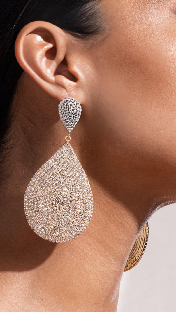 AIIZIE GOLD DIAMANTE STATEMENT TEARDROP EARRINGS - product image