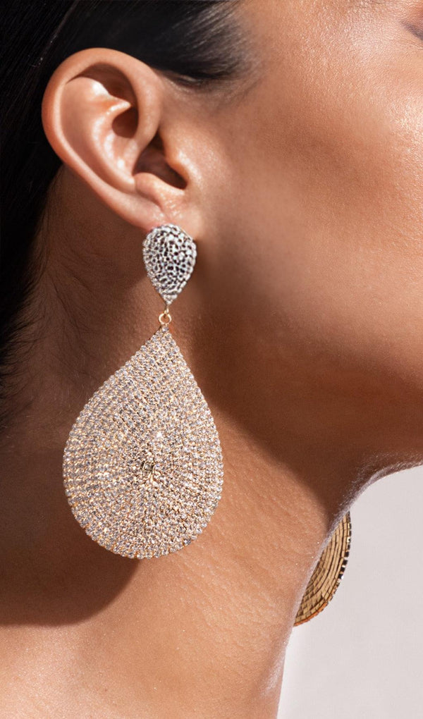 GOLD DIAMANTE STATEMENT TEARDROP EARRINGS