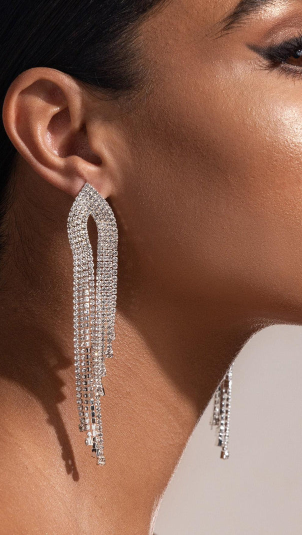AIIZIE SILVER DIAMANTE TASSEL EARRINGS - product image