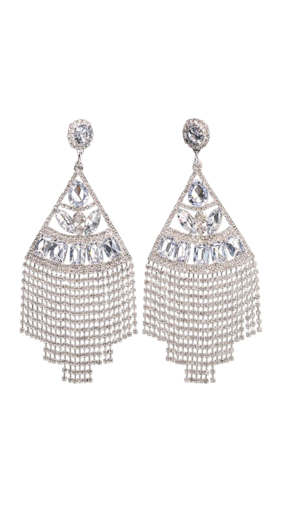 GOLD STATEMENT CRYSTAL DROP TASSEL EARRINGS