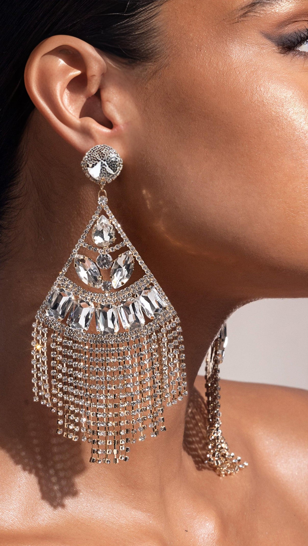 AIIZIE GOLD STATEMENT CRYSTAL DROP TASSEL EARRINGS - product image