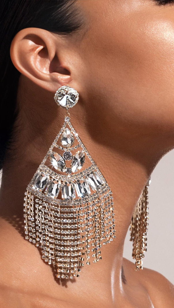AIIZIE GOLD STATEMENT CRYSTAL DROP TASSEL EARRINGS - product image