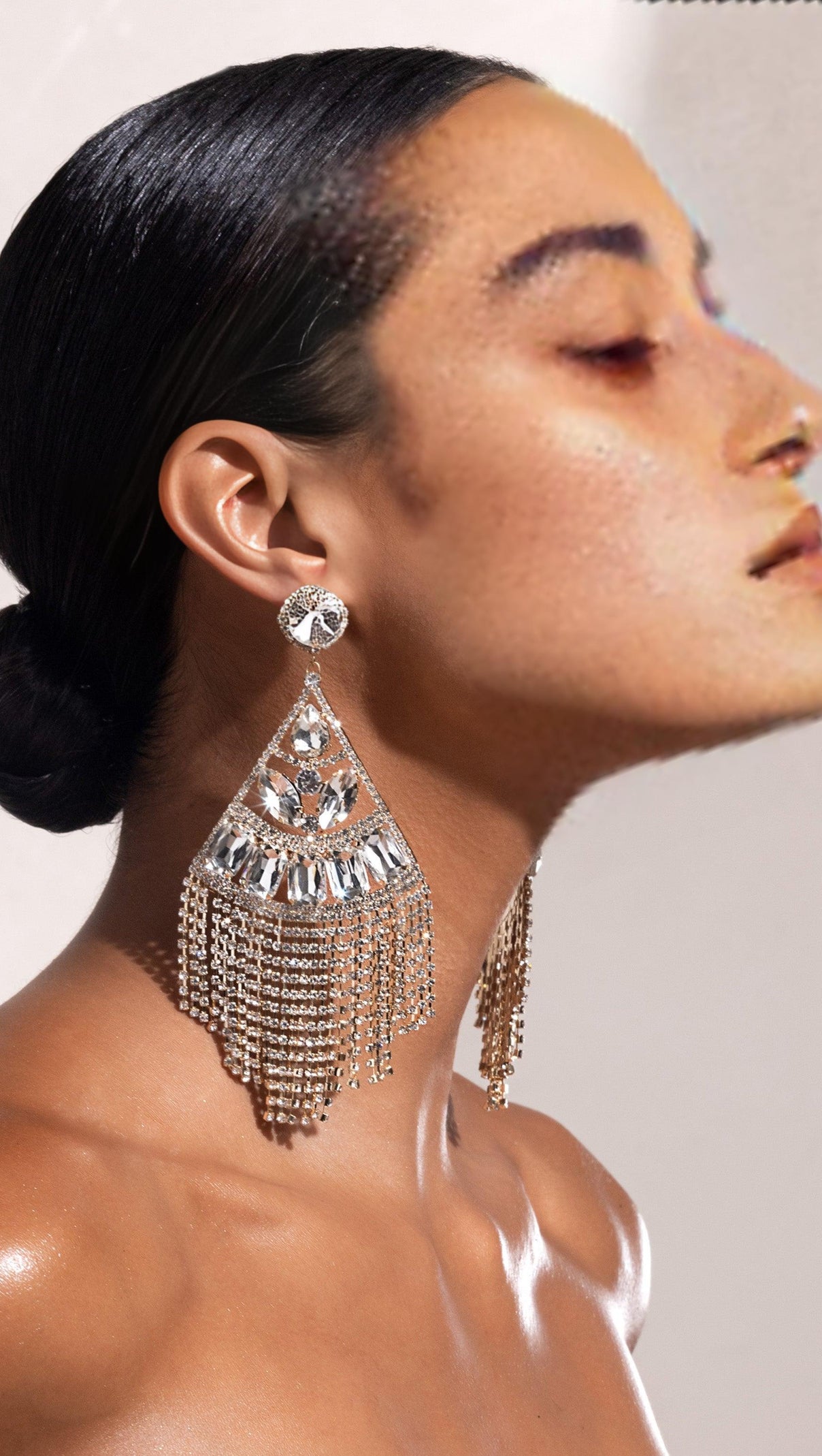 AIIZIE GOLD STATEMENT CRYSTAL DROP TASSEL EARRINGS - product image
