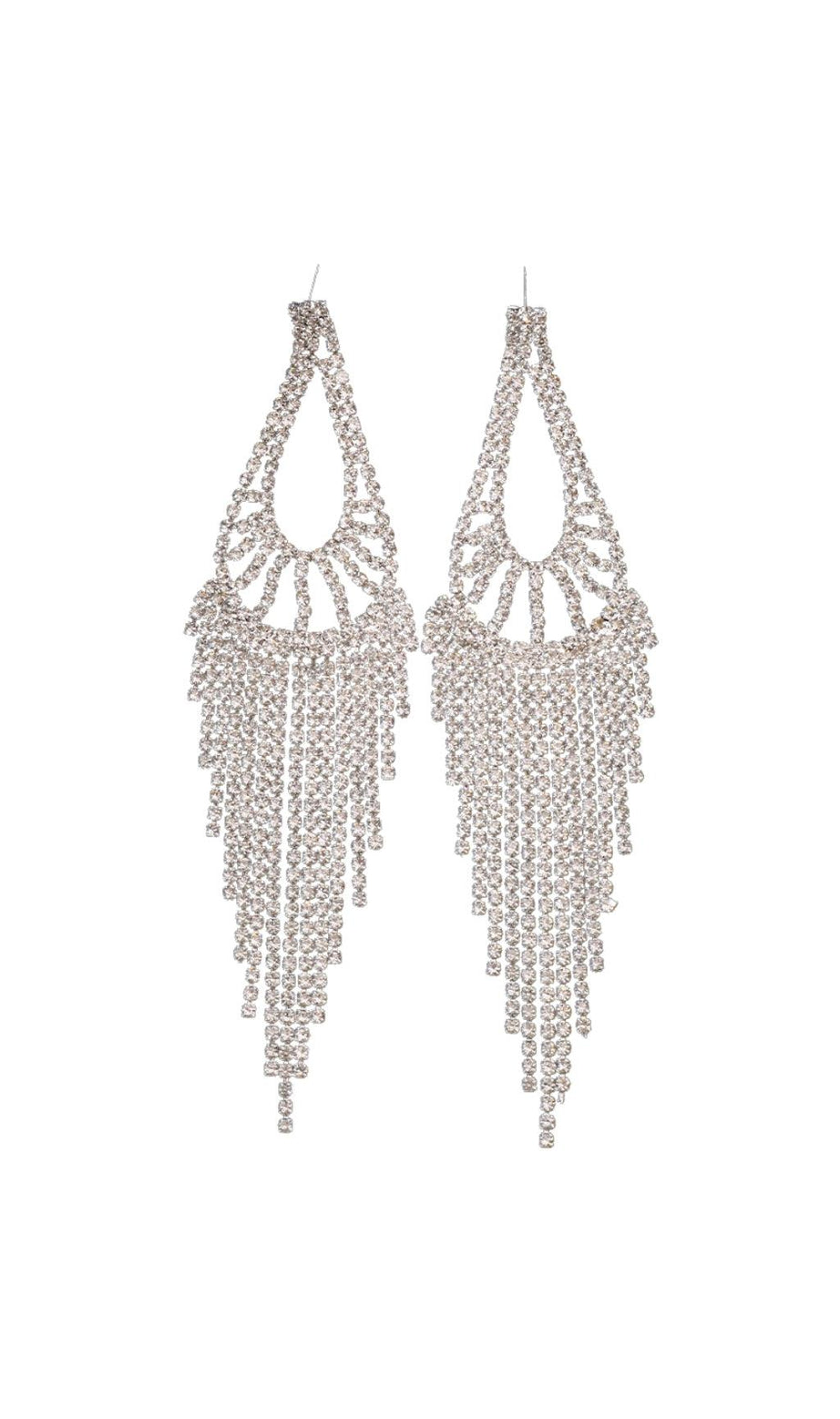 GOLD DIAMANTE TEARDROP TASSEL EARRINGS