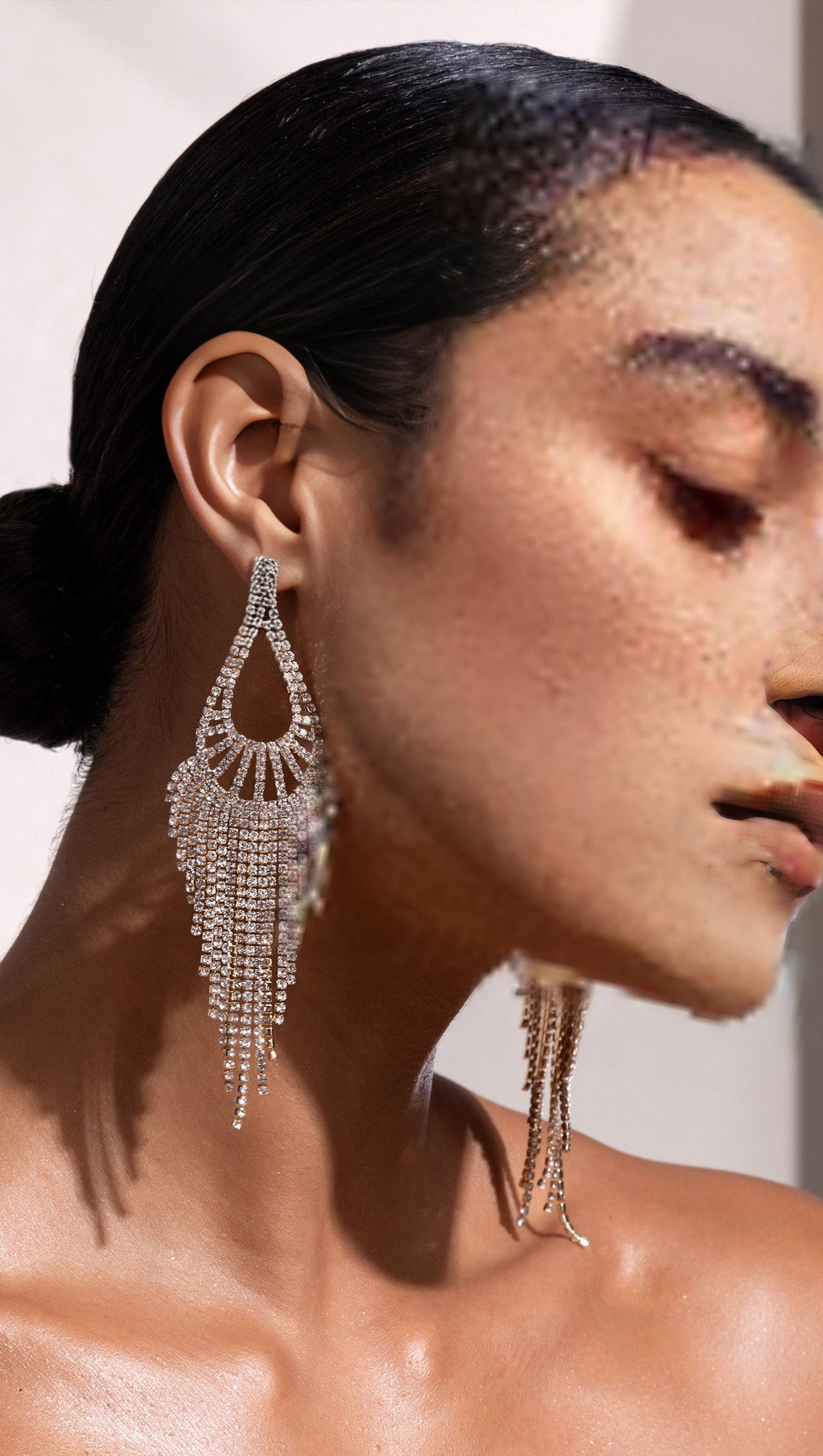 AIIZIE GOLD DIAMANTE TEARDROP TASSEL EARRINGS - product image