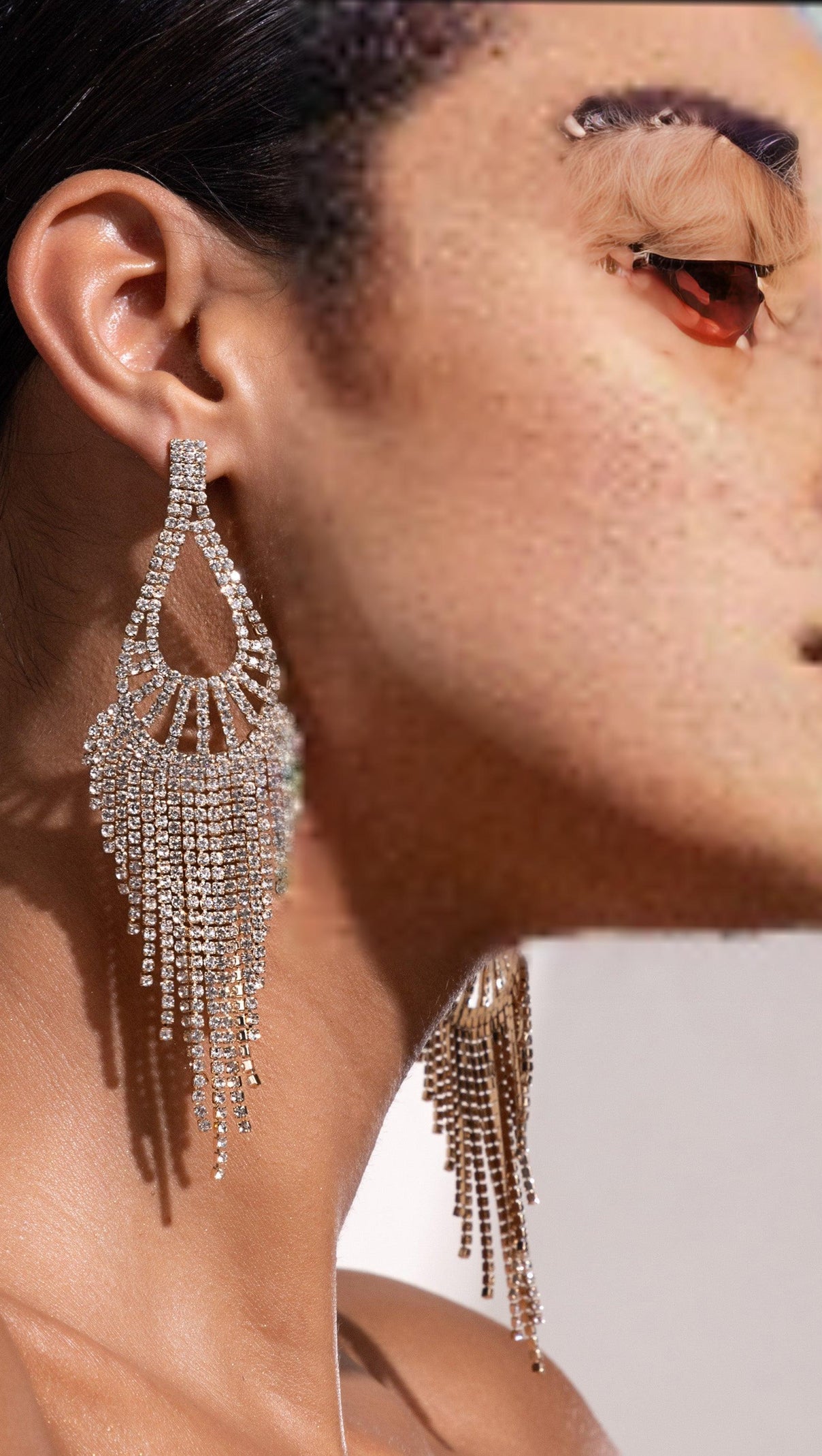 AIIZIE GOLD DIAMANTE TEARDROP TASSEL EARRINGS - product image