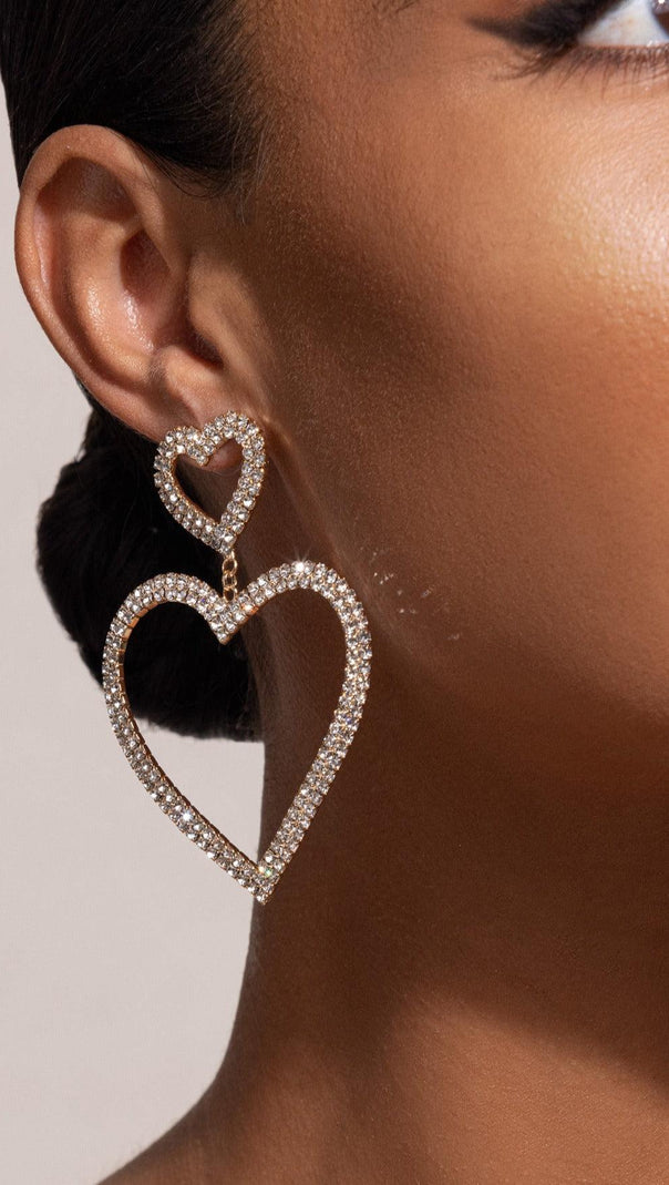 AIIZIE GOLD DIAMANTE HEART SHAPE DROP EARRINGS - product image