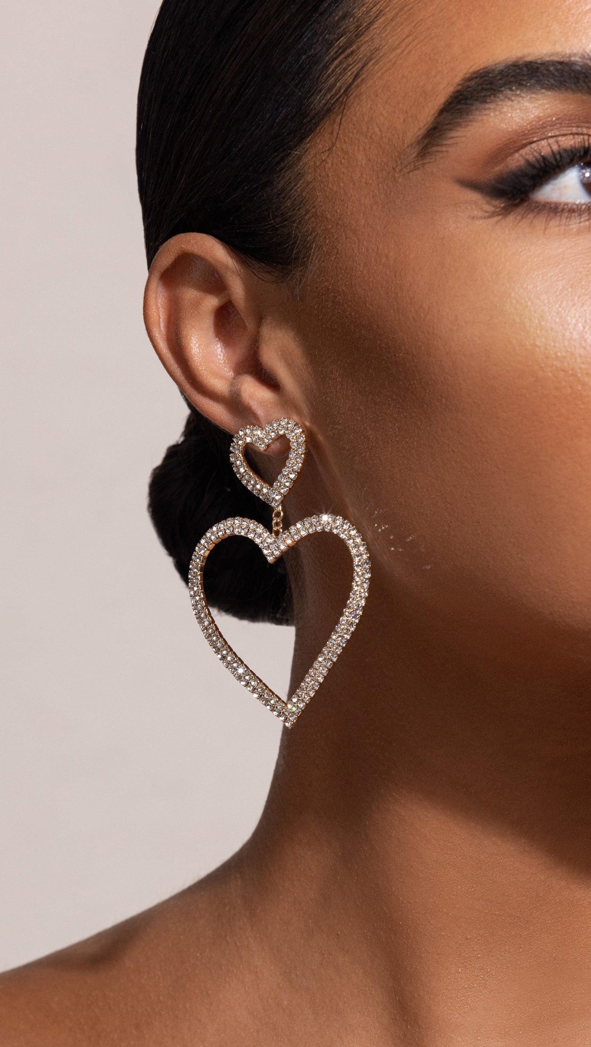 AIIZIE GOLD DIAMANTE HEART SHAPE DROP EARRINGS - product image