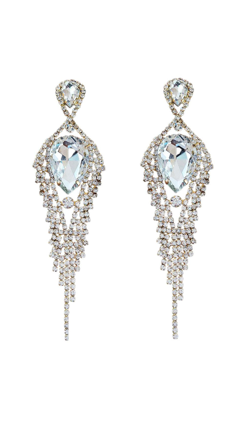 SILVER DIAMANTE TASSEL TEARDROP DROP EARRINGS