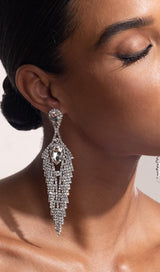 SILVER DIAMANTE TASSEL TEARDROP DROP EARRINGS