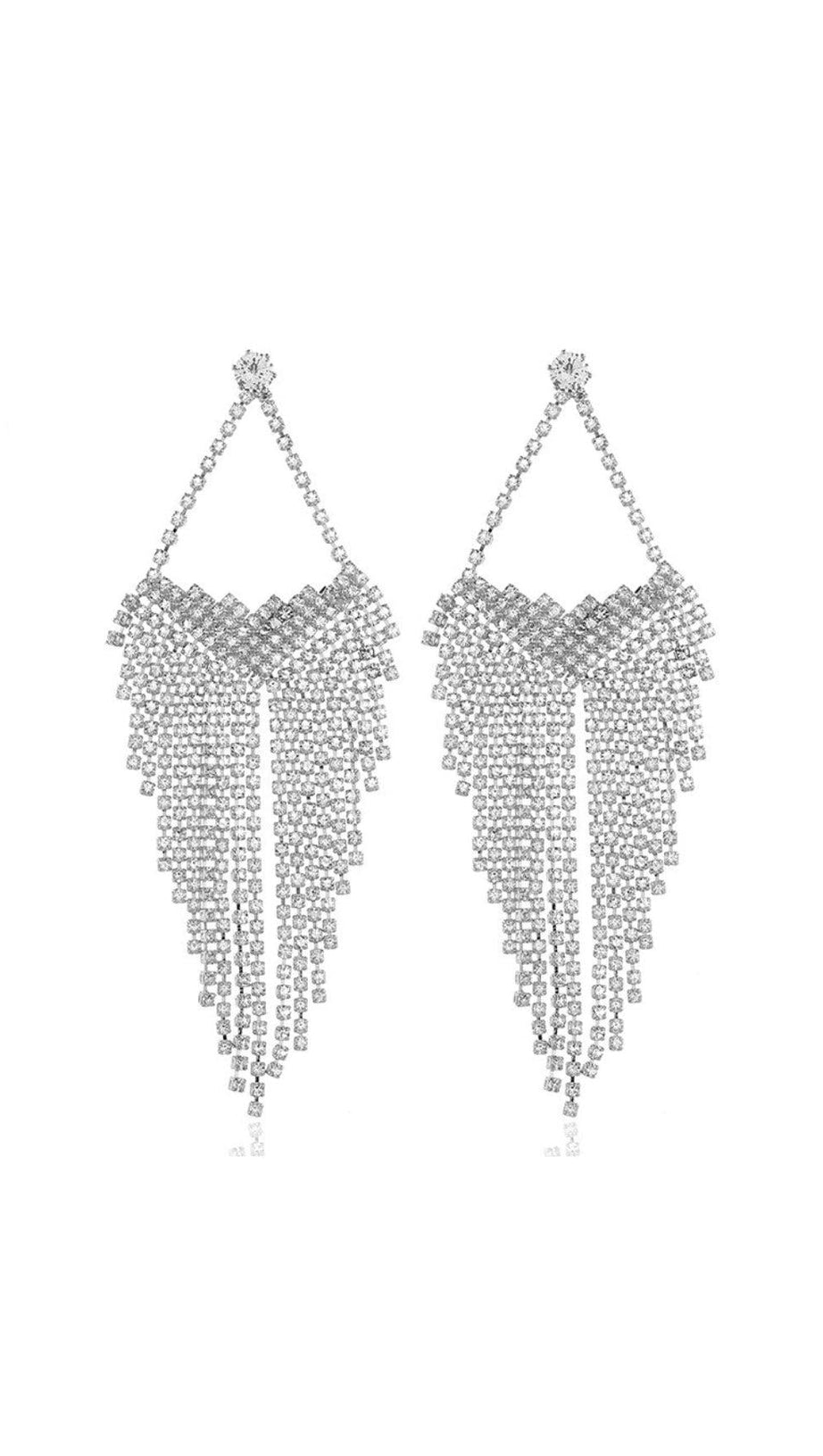 SILVER STATEMENT TEARDROP TASSEL EARRINGS