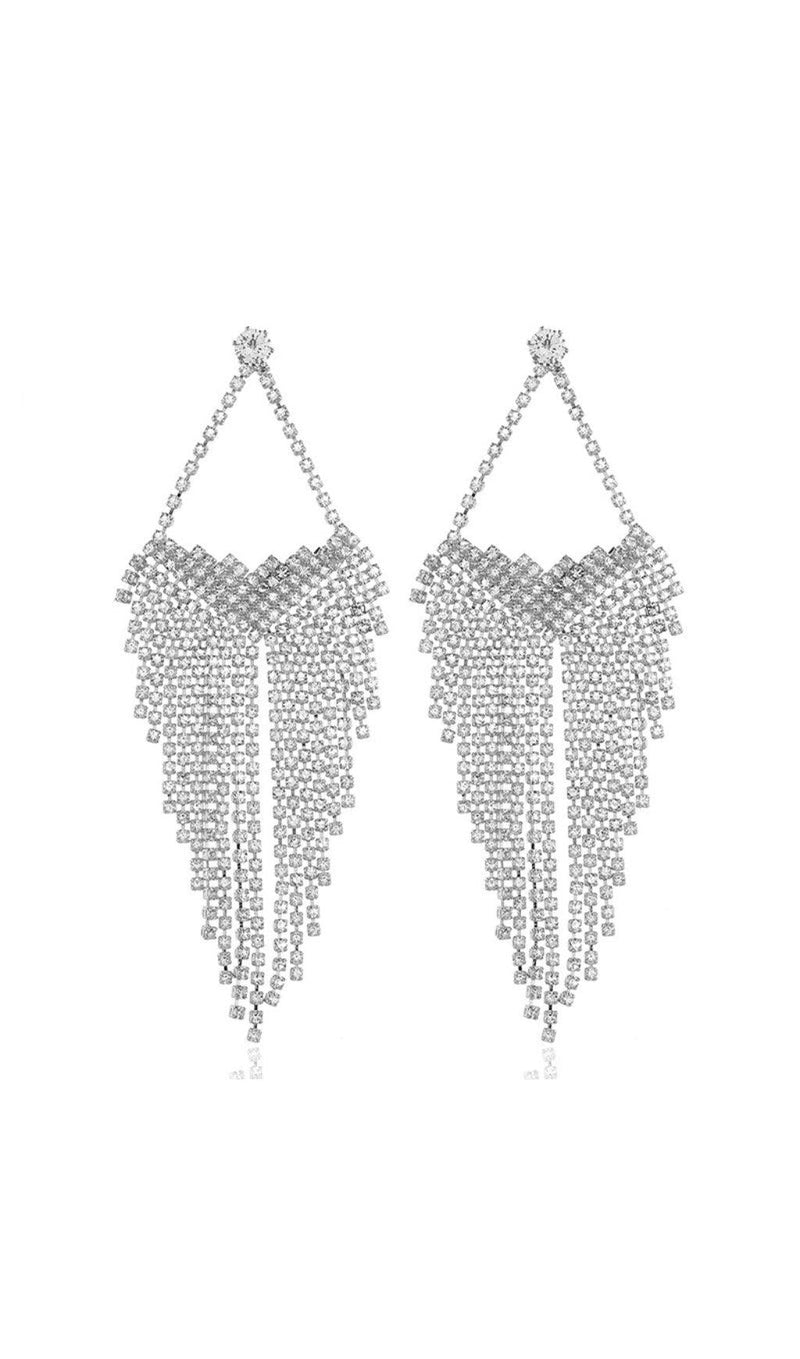 SILVER STATEMENT TEARDROP TASSEL EARRINGS