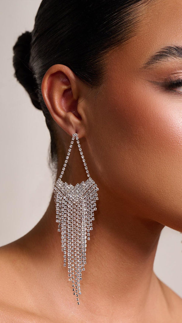 AIIZIE SILVER STATEMENT TEARDROP TASSEL EARRINGS - product image