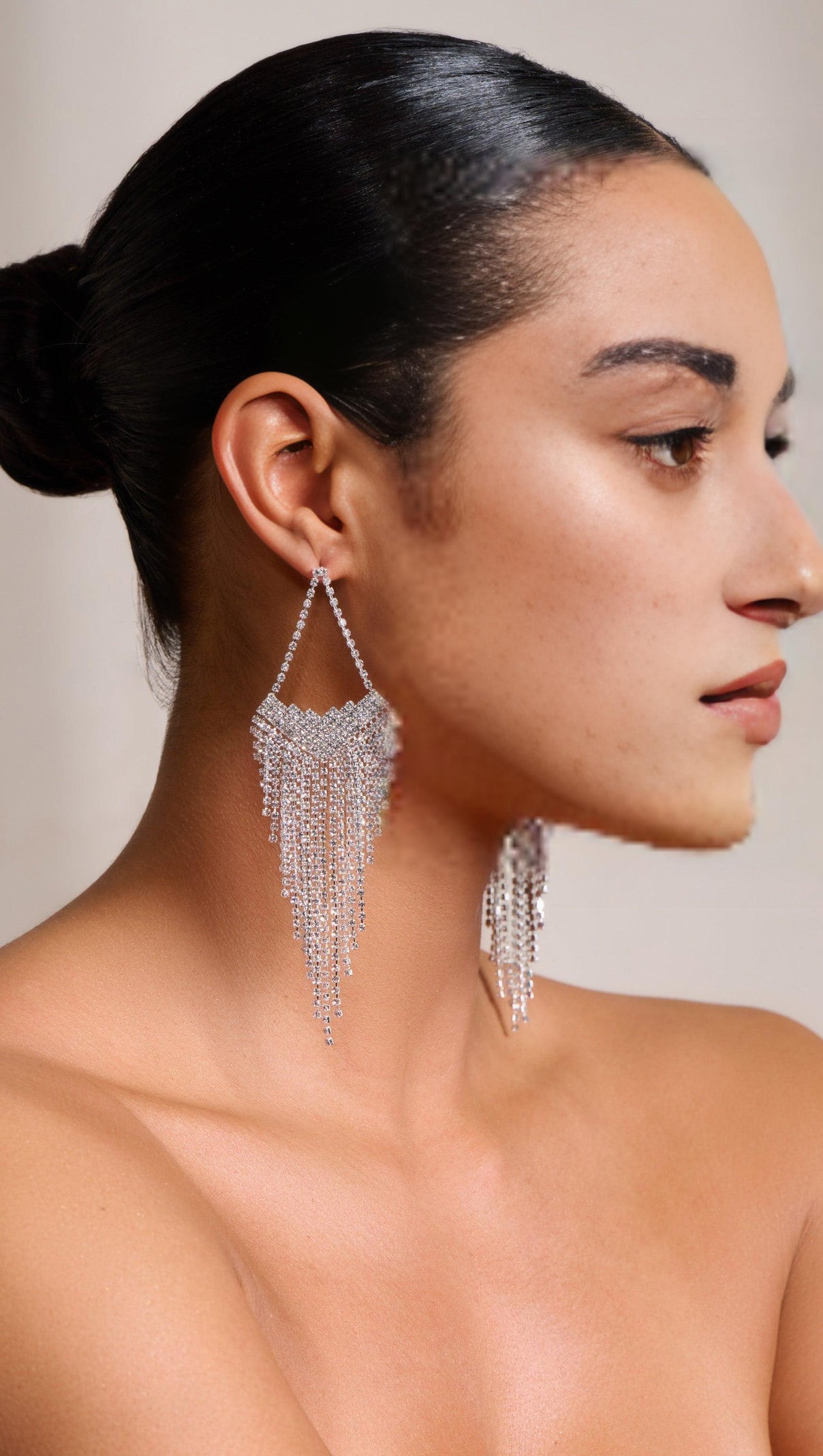 AIIZIE SILVER STATEMENT TEARDROP TASSEL EARRINGS - product image