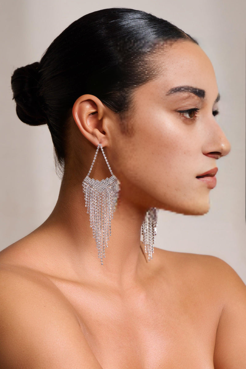 SILVER STATEMENT TEARDROP TASSEL EARRINGS