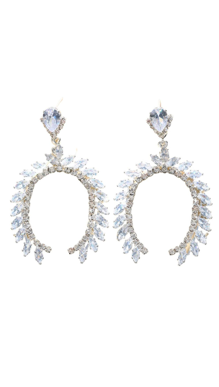SILVER CRYSTAL ARCHED SHAPE DROP EARRINGS