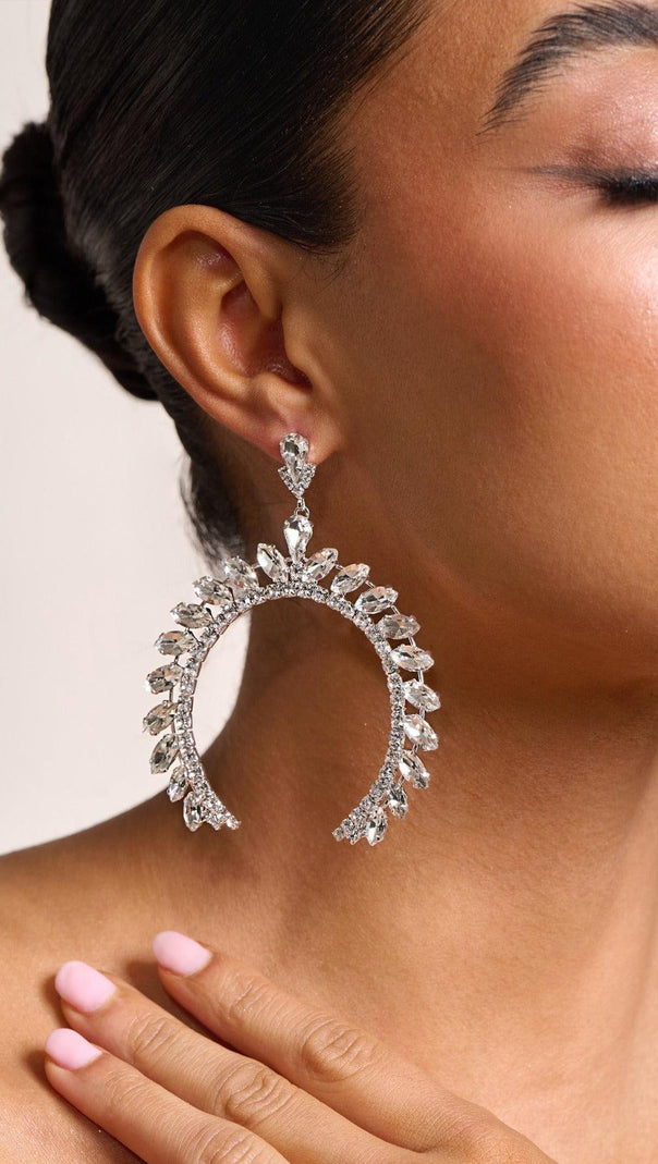 AIIZIE SILVER CRYSTAL ARCHED SHAPE DROP EARRINGS - product image