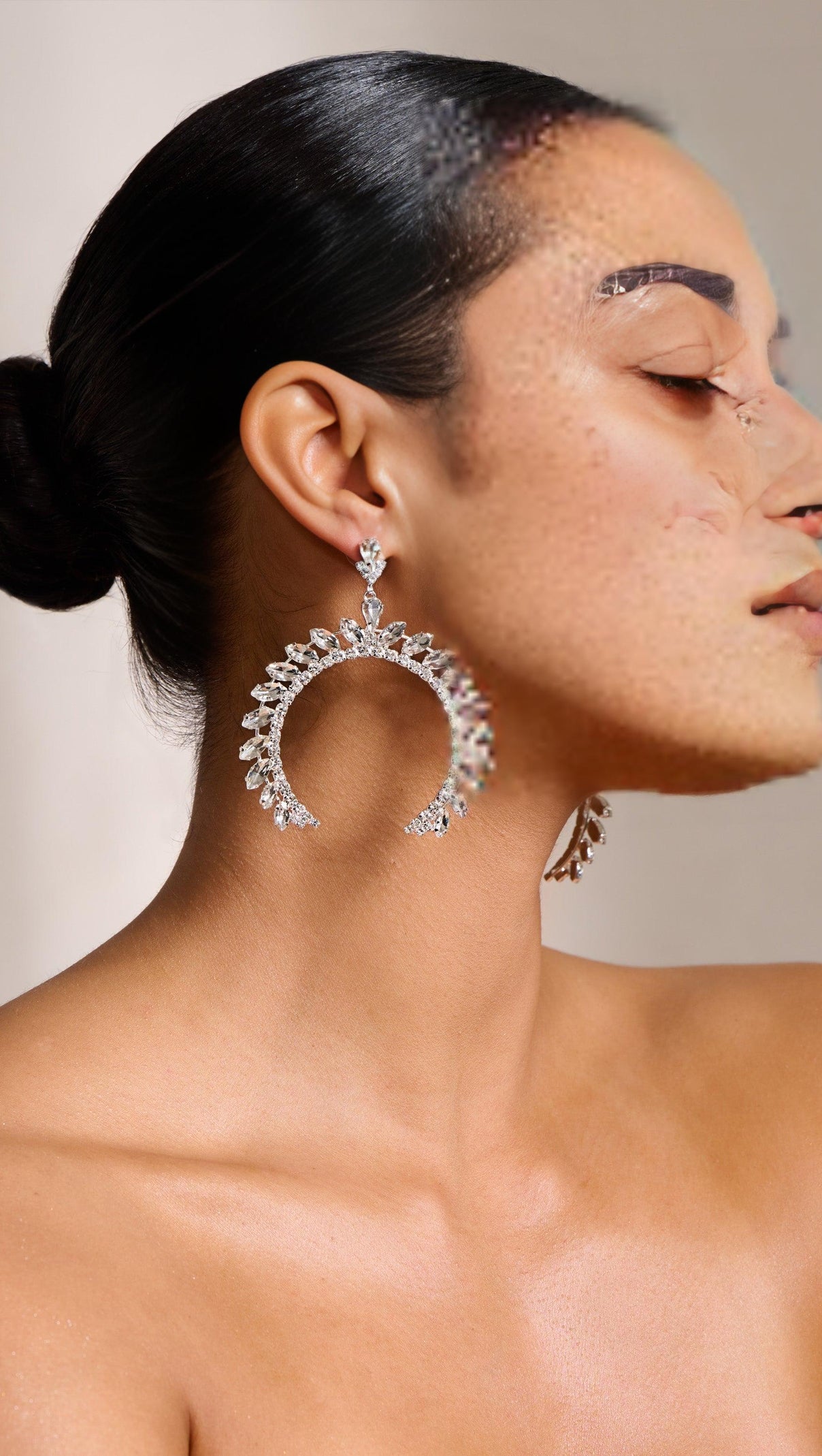 AIIZIE SILVER CRYSTAL ARCHED SHAPE DROP EARRINGS - product image