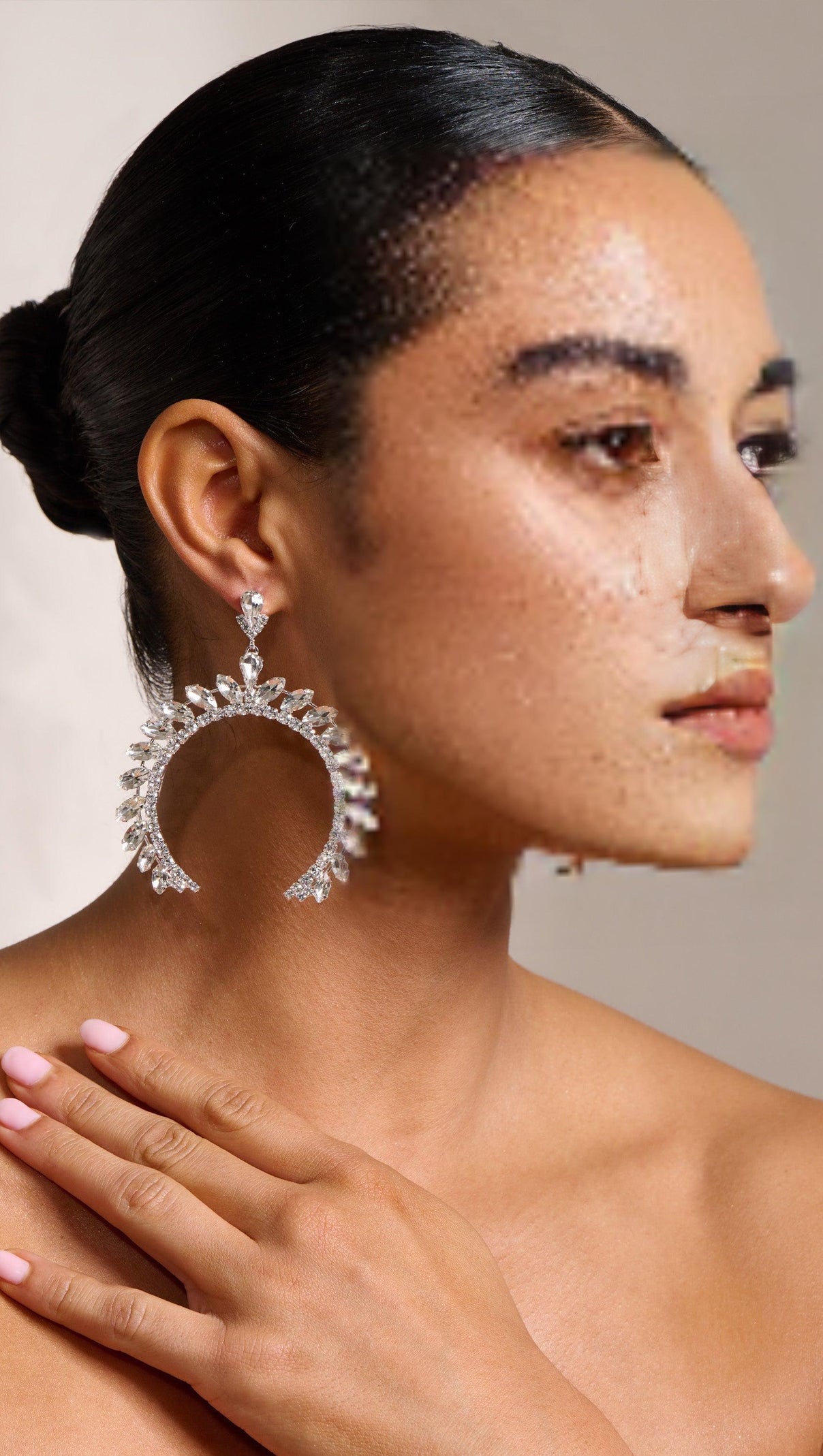 AIIZIE SILVER CRYSTAL ARCHED SHAPE DROP EARRINGS - product image