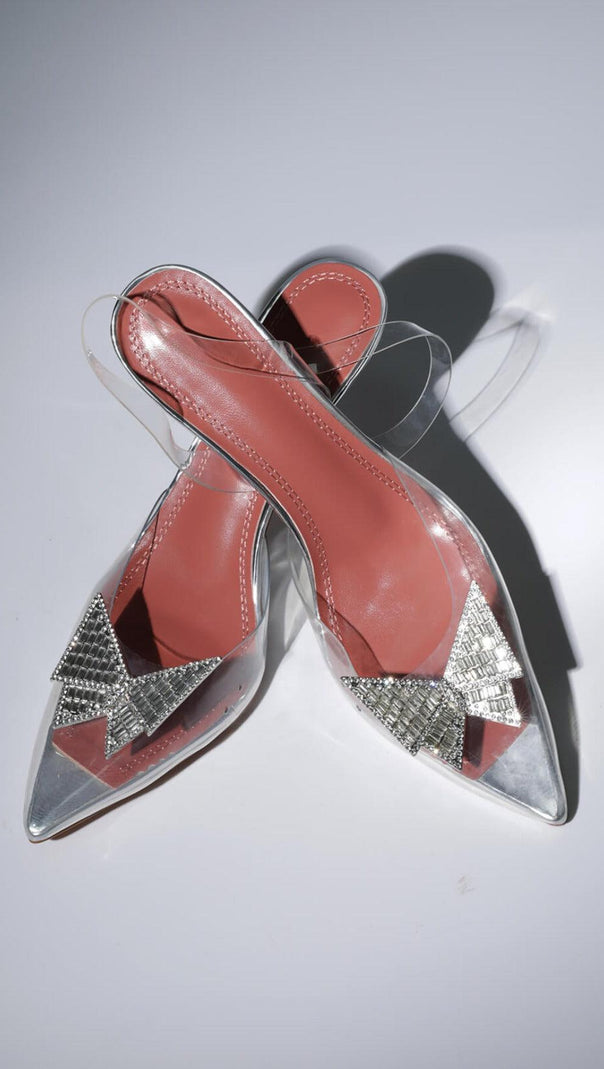 AIIZIE BUTTERFLY CRYSTAL HEELS IN SILVER - product image
