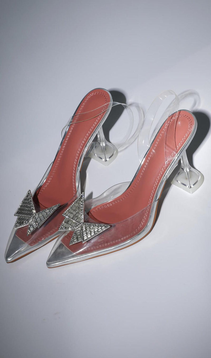 BUTTERFLY CRYSTAL HEELS IN SILVER