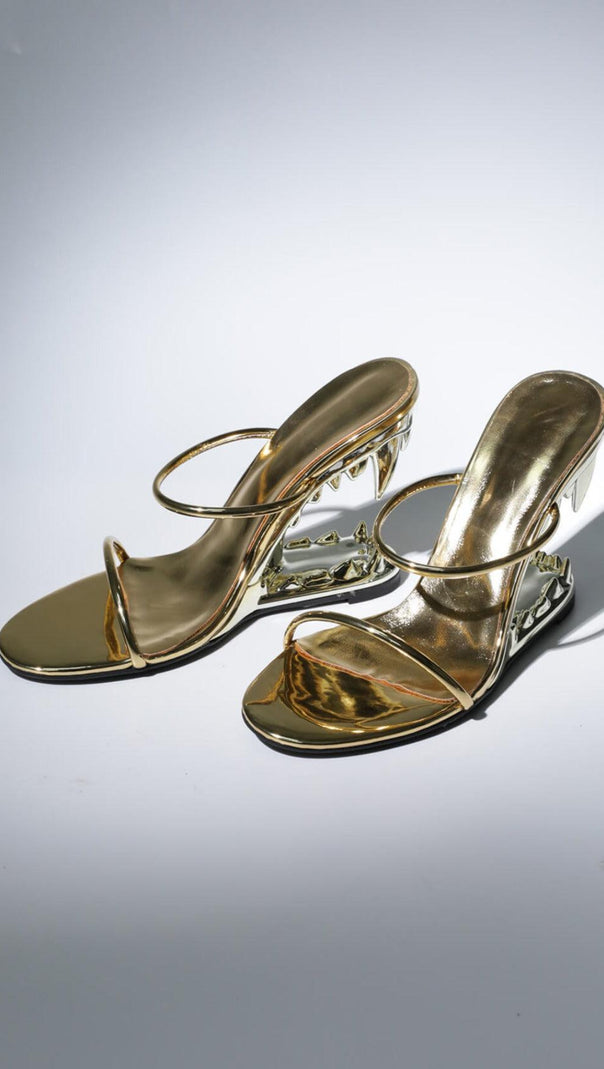 AIIZIE TIGER TOOTH CUTOUT HEELS IN GOLD - product image