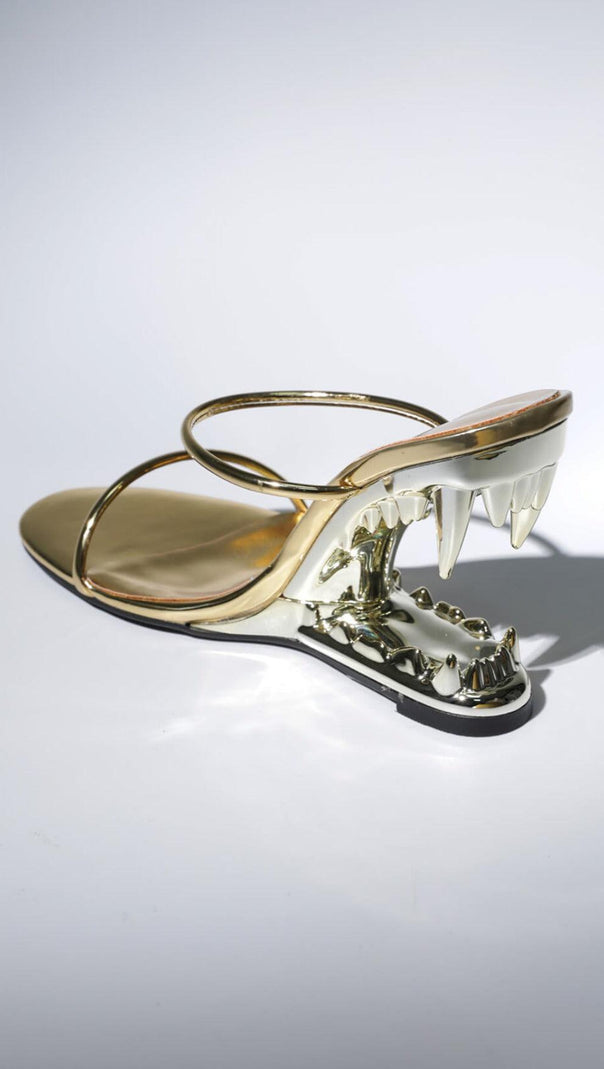 AIIZIE TIGER TOOTH CUTOUT HEELS IN GOLD - product image
