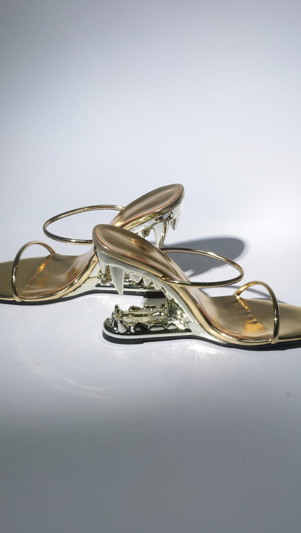 AIIZIE TIGER TOOTH CUTOUT HEELS IN GOLD - product image