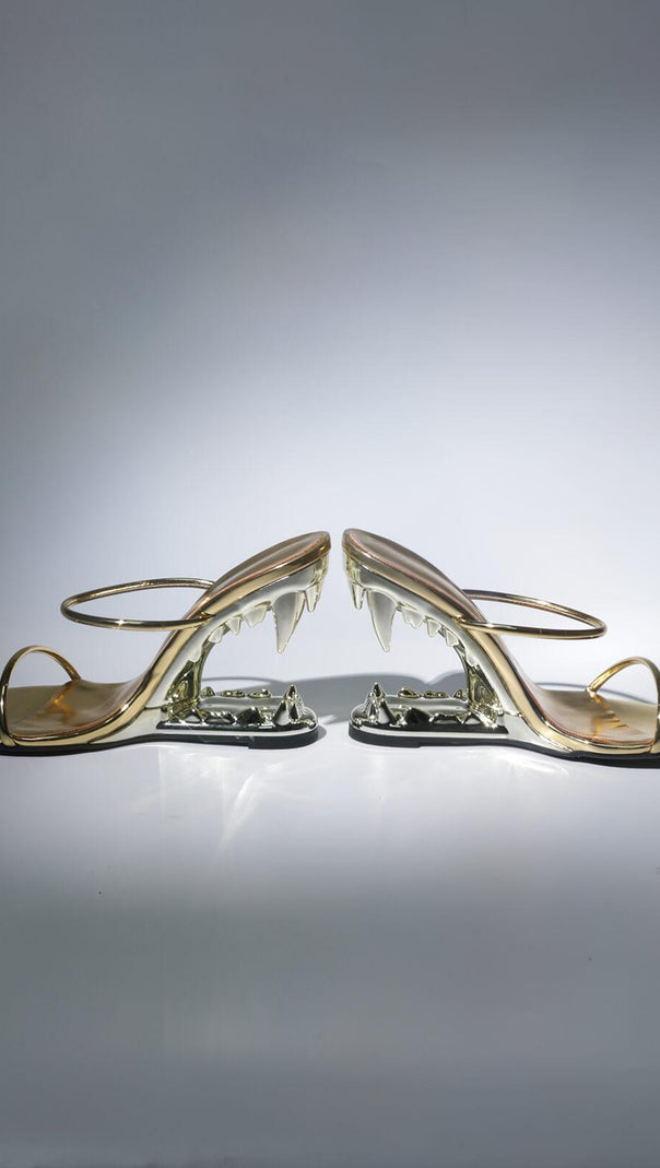 AIIZIE TIGER TOOTH CUTOUT HEELS IN GOLD - product image
