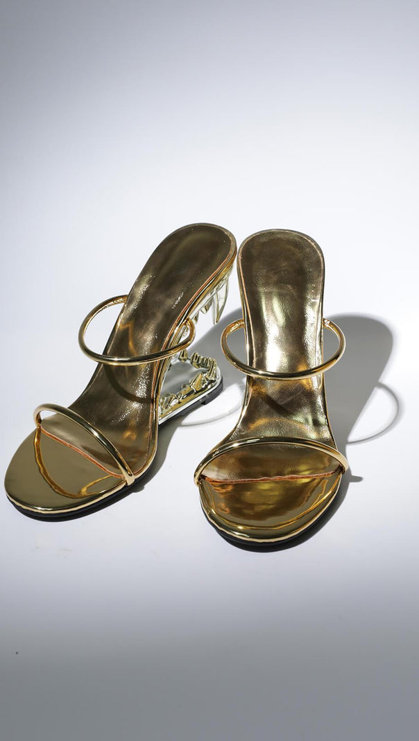 AIIZIE TIGER TOOTH CUTOUT HEELS IN GOLD - product image