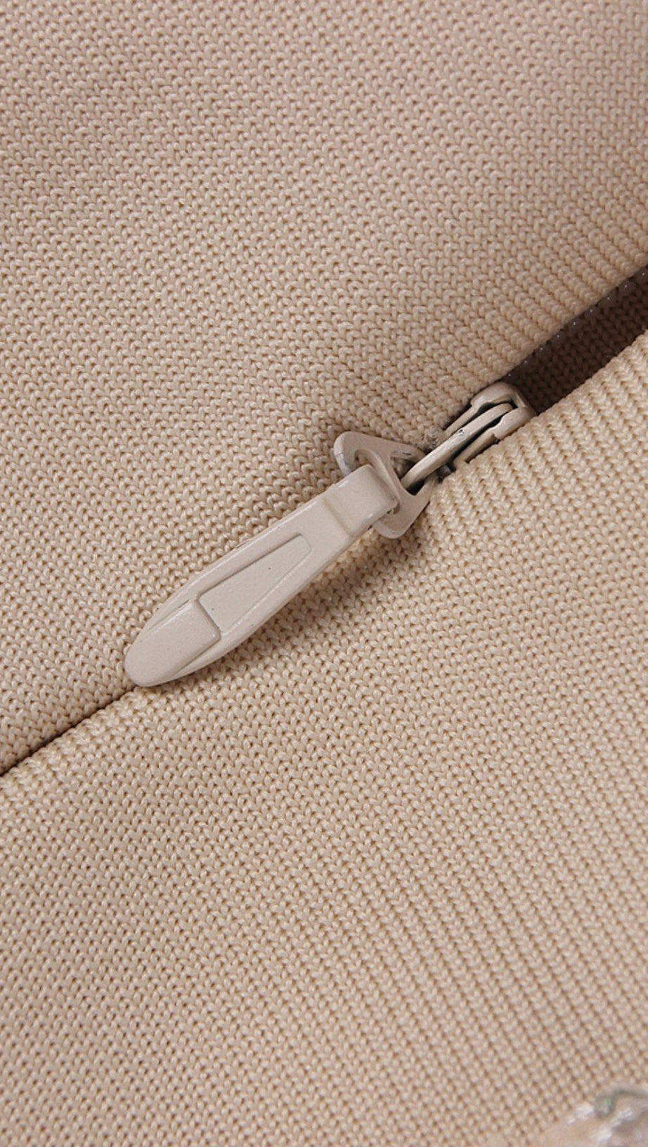 ASYMMETRIC SEQUIN RUCHED MINI DRESS IN BEIGE