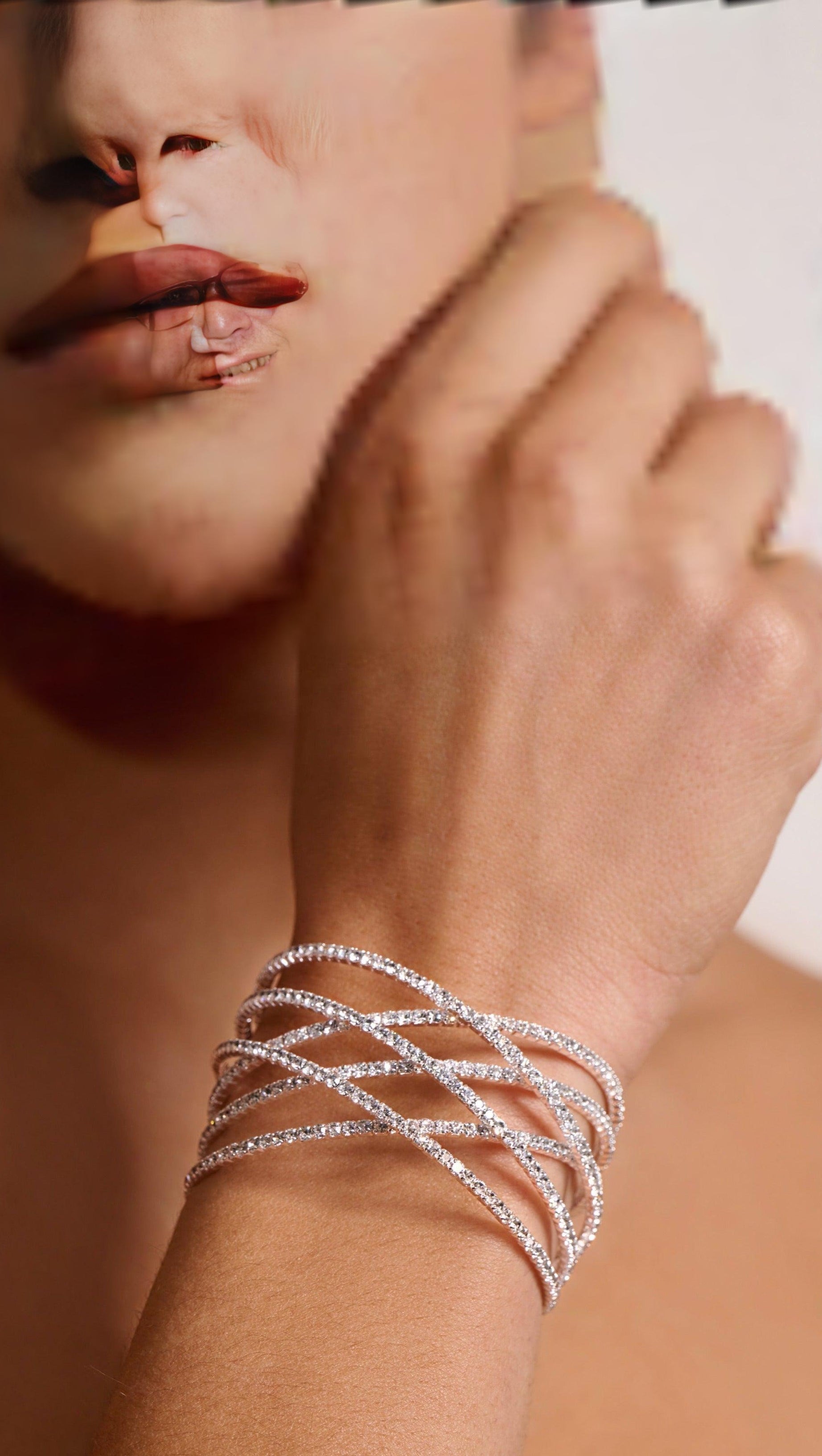 SILVER DIAMANTE LAYERED CUFF BRACELET