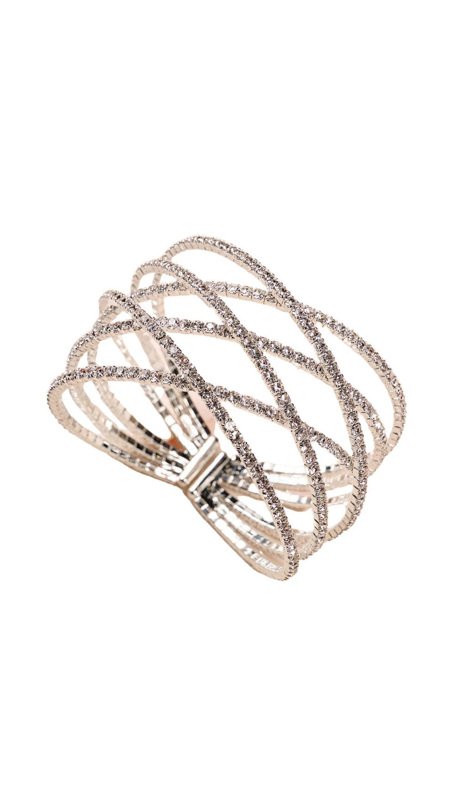 Silbernes mehrlagiges Manschettenarmband mit Strass 