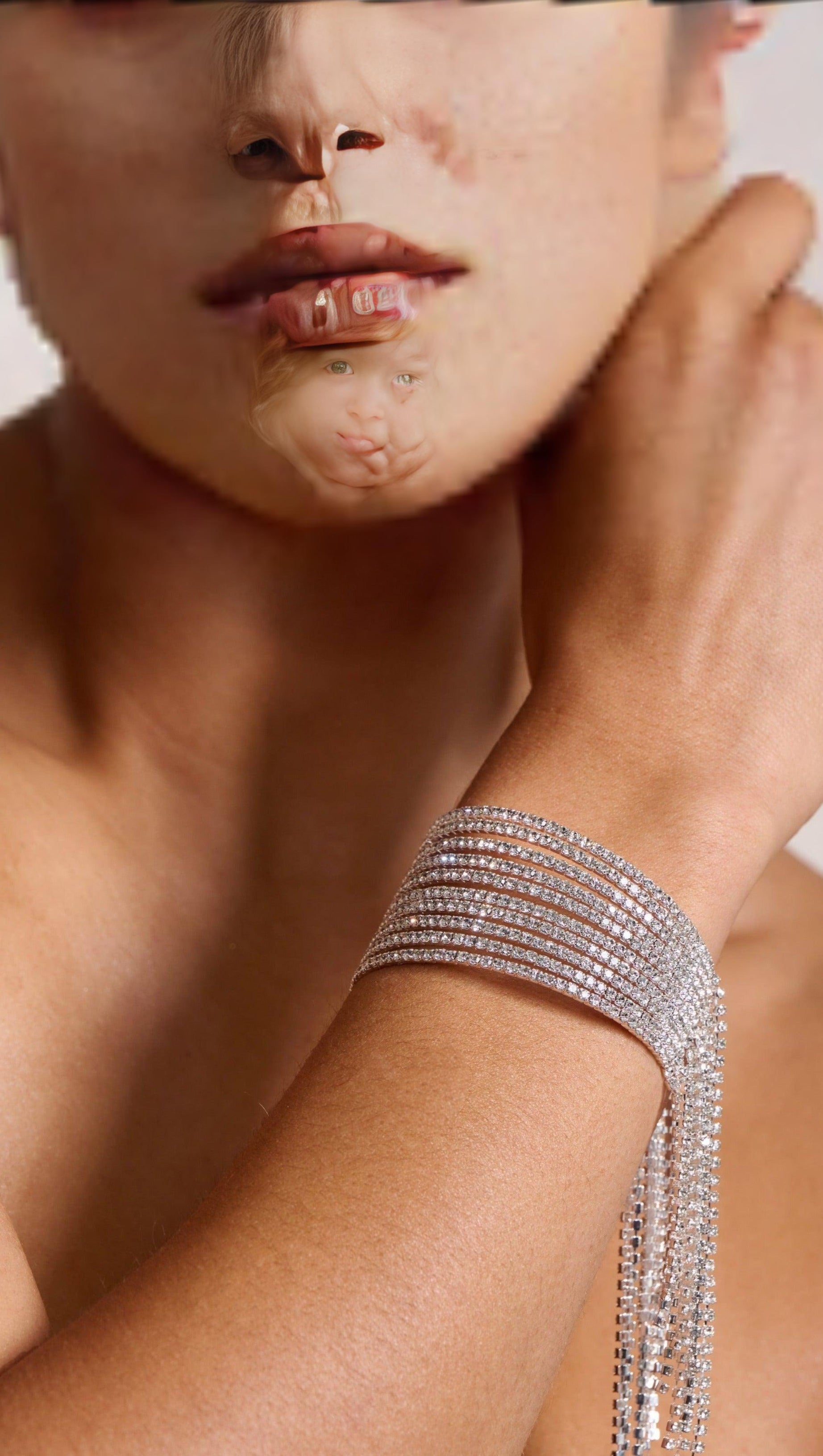 SILVER DIAMANTE TASSEL CUFF BRACELET