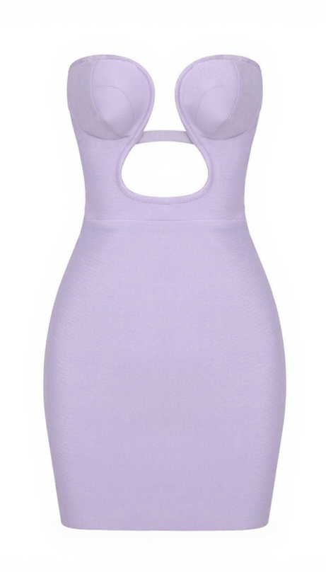 ZANDER STRAPLESS CUTOUT BANDAGE DRESS IN LILAC