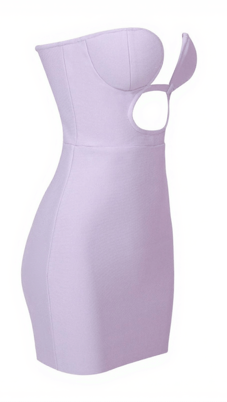 ZANDER STRAPLESS CUTOUT BANDAGE DRESS IN LILAC