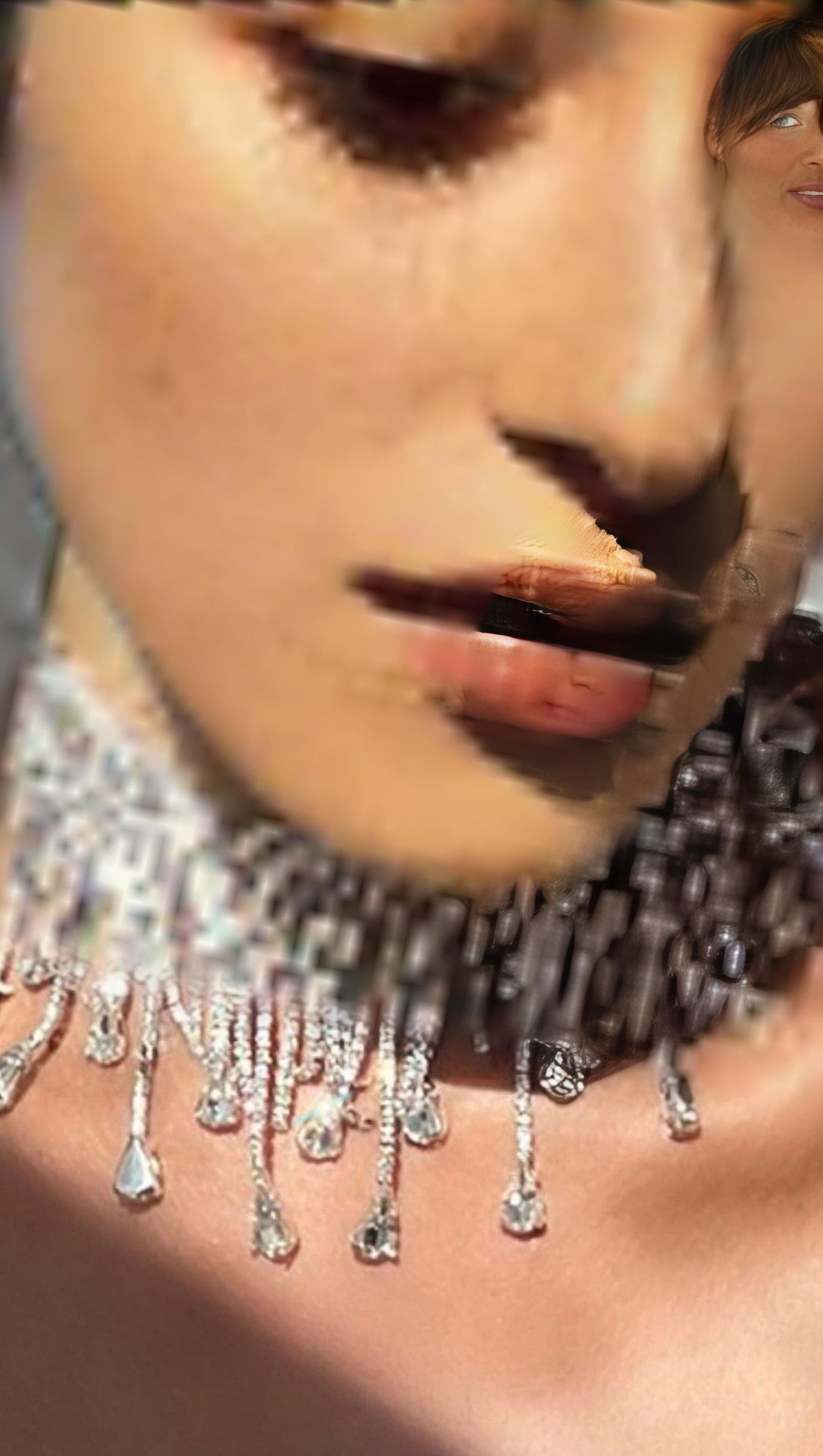 SILVER CHOKER DIAMANTE TASSEL NECKLACE