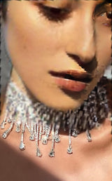 SILVER CHOKER DIAMANTE TASSEL NECKLACE