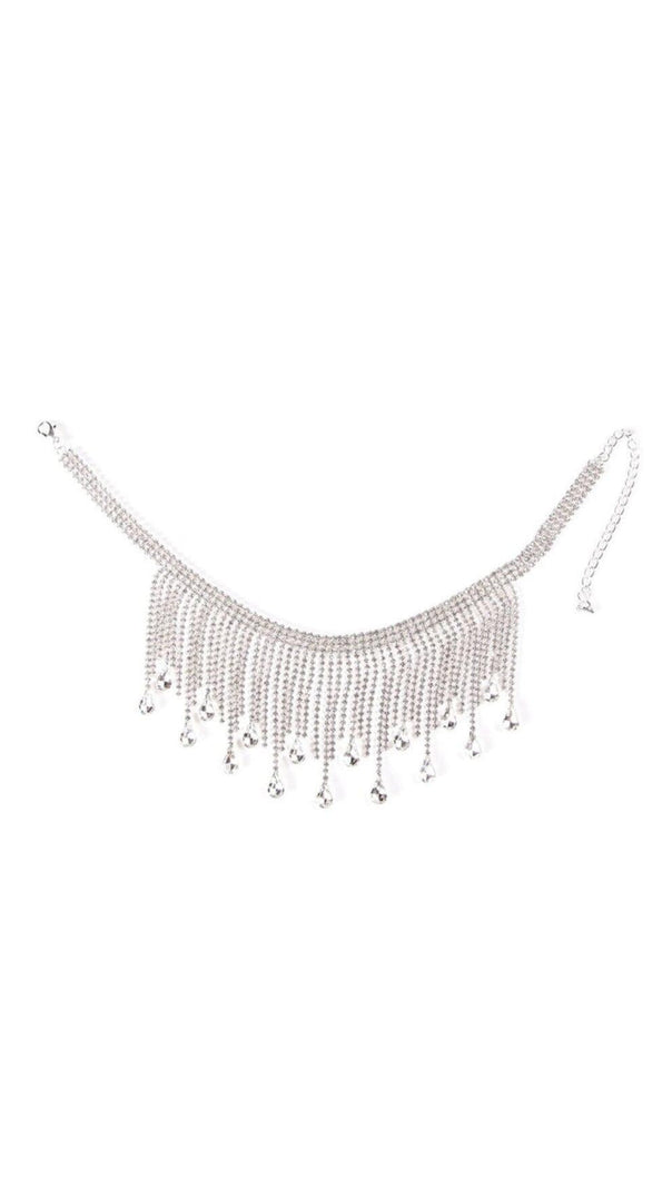 AIIZIE SILVER CHOKER DIAMANTE TASSEL NECKLACE - product image