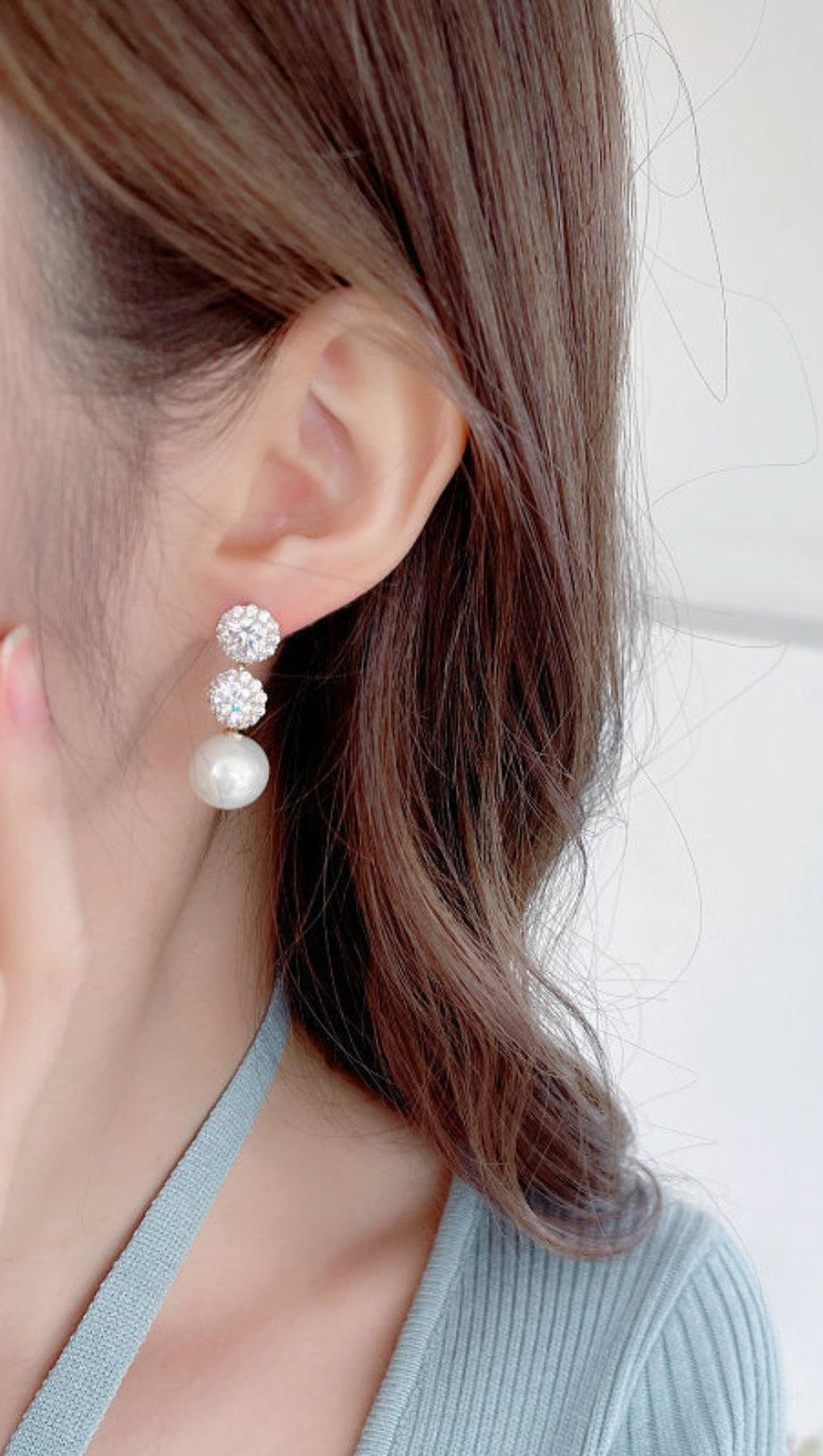 PEARL EARRINGS WITH ZIRCON FLOWERS