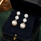 PEARL EARRINGS WITH ZIRCON FLOWERS