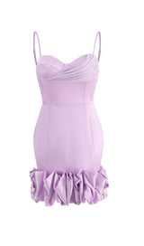 RUFFLED CORSET MINI DRESS IN PURPLE