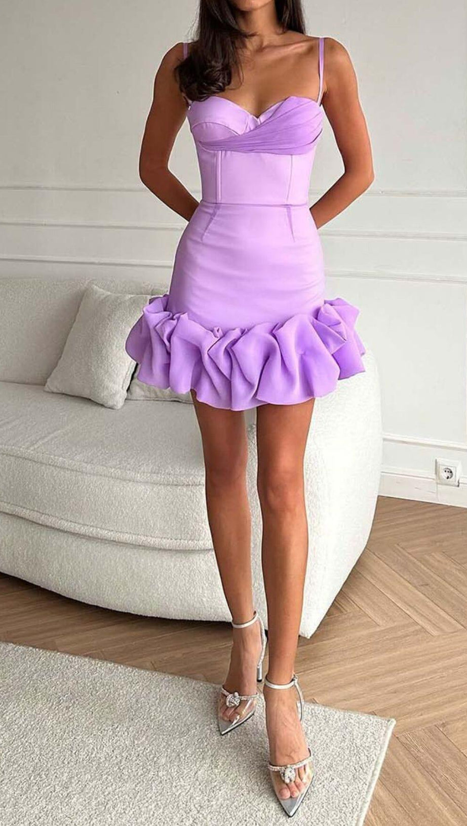 RUFFLED CORSET MINI DRESS IN PURPLE