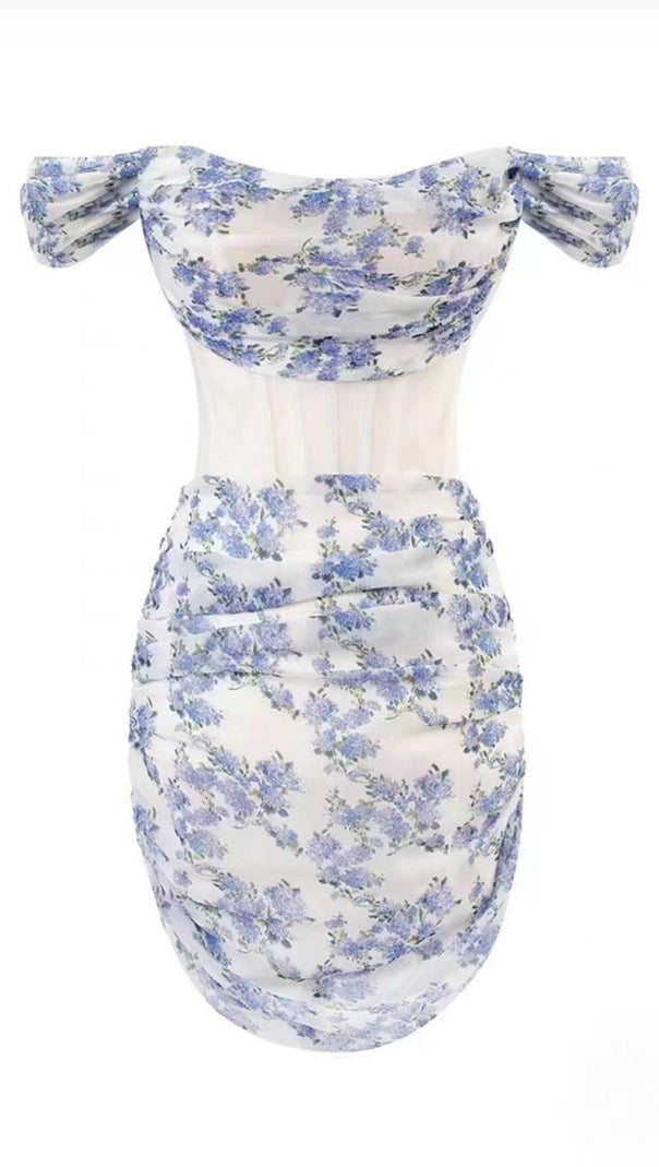AIIZIE FLORAL -PRINT CORSET MINI DRESS IN LILAC FLOWERS - product image